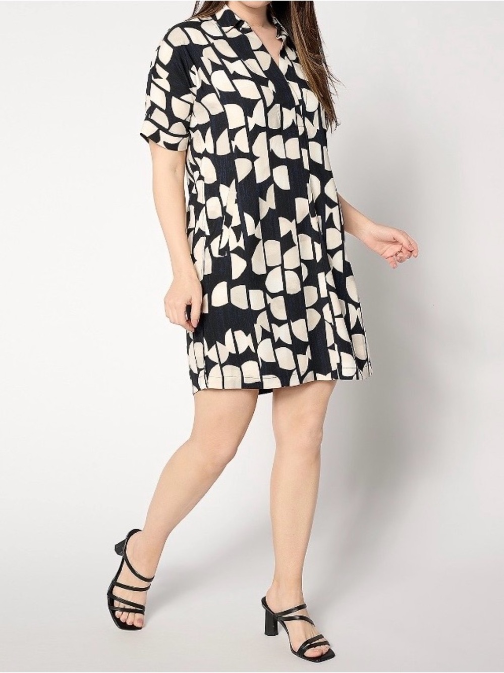 NIC+ZOE Devon Dress - Circle Sequence - Black with Cream and Tan Circles - NWOT